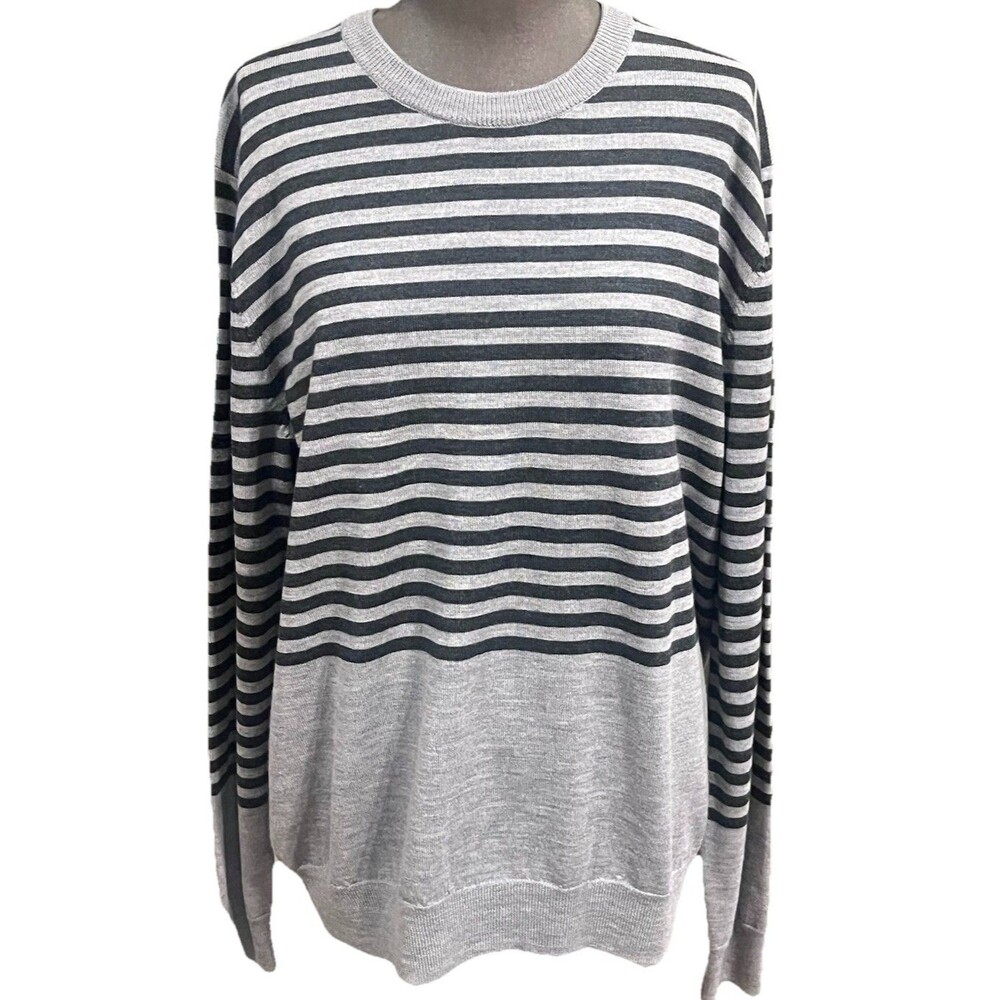 Tahara 100% Extrafine Merino Wool Women's L Gray/Dark Gray Stripe NWT Round Neck